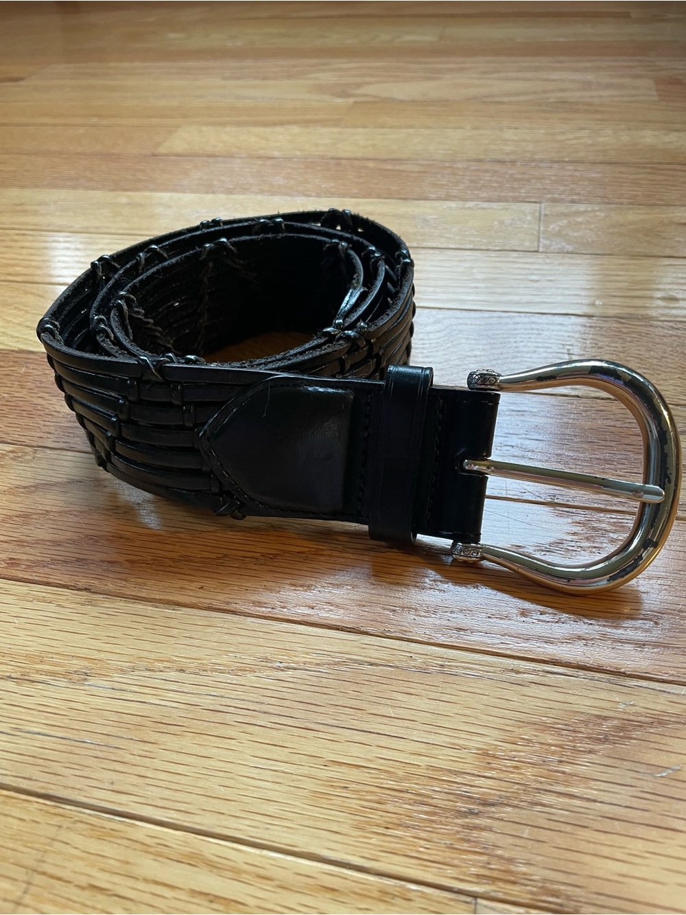 Brighton Black Woven Leather Cage Belt with Silver Buckle Style B20073